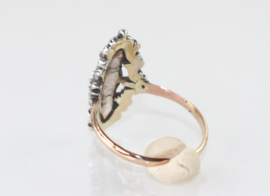 Antieke gouden ring met zilver en roosdiamanten