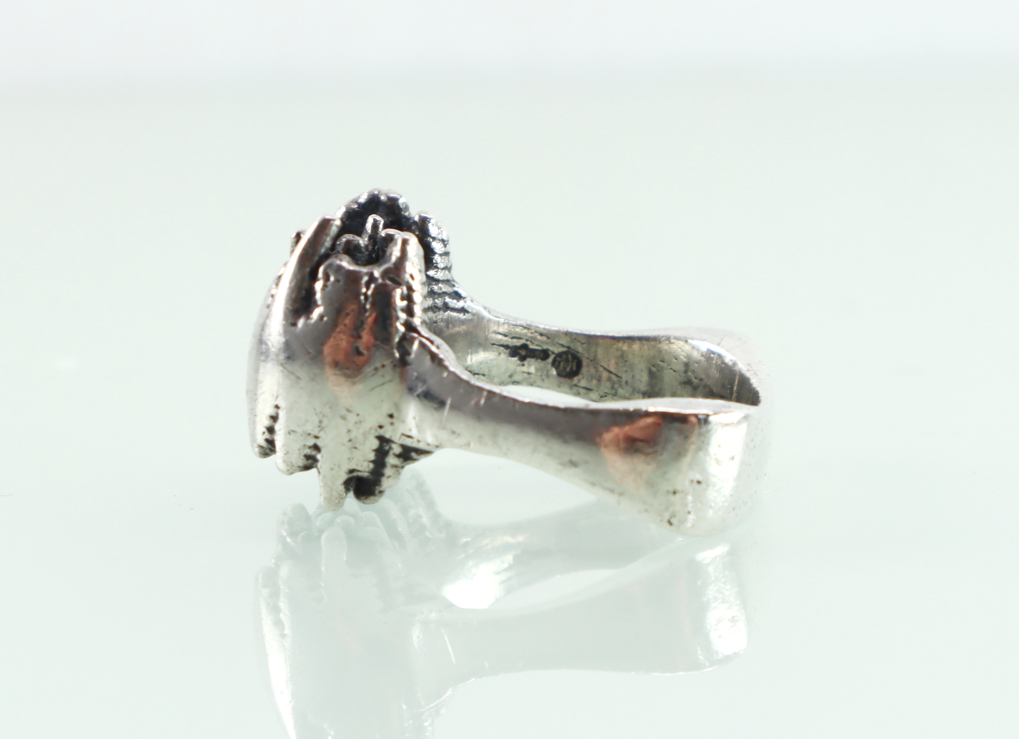 Vintage zilveren ring vermolmd hout jaren ‘70