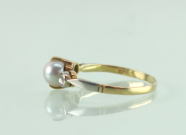 Antieke gouden Art Deco ring parel roosdiamant