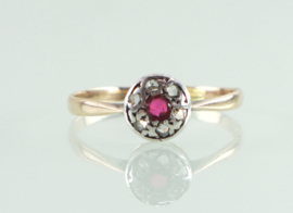 Antieke gouden ring roosdiamant en granaat