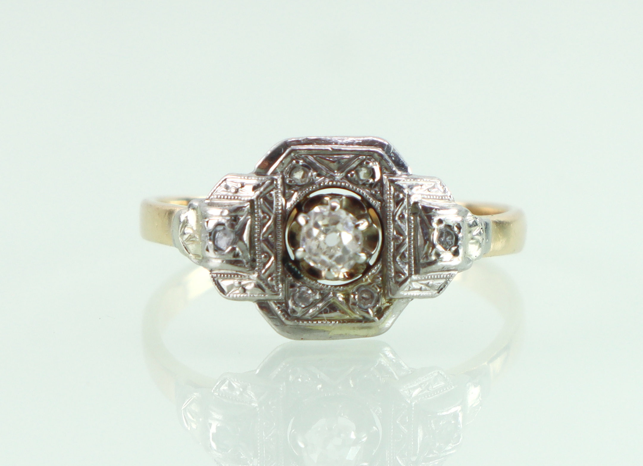 Art Deco goud platina ring oud slijpsel diamant