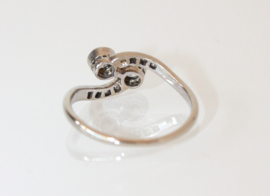 Art Deco witgouden met platina ring met diamanten