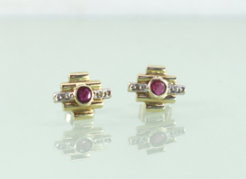 Antieke Art Deco gouden oorknoppen robijn diamant