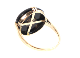 Antieke Art Deco gouden ring met onyx en parel.