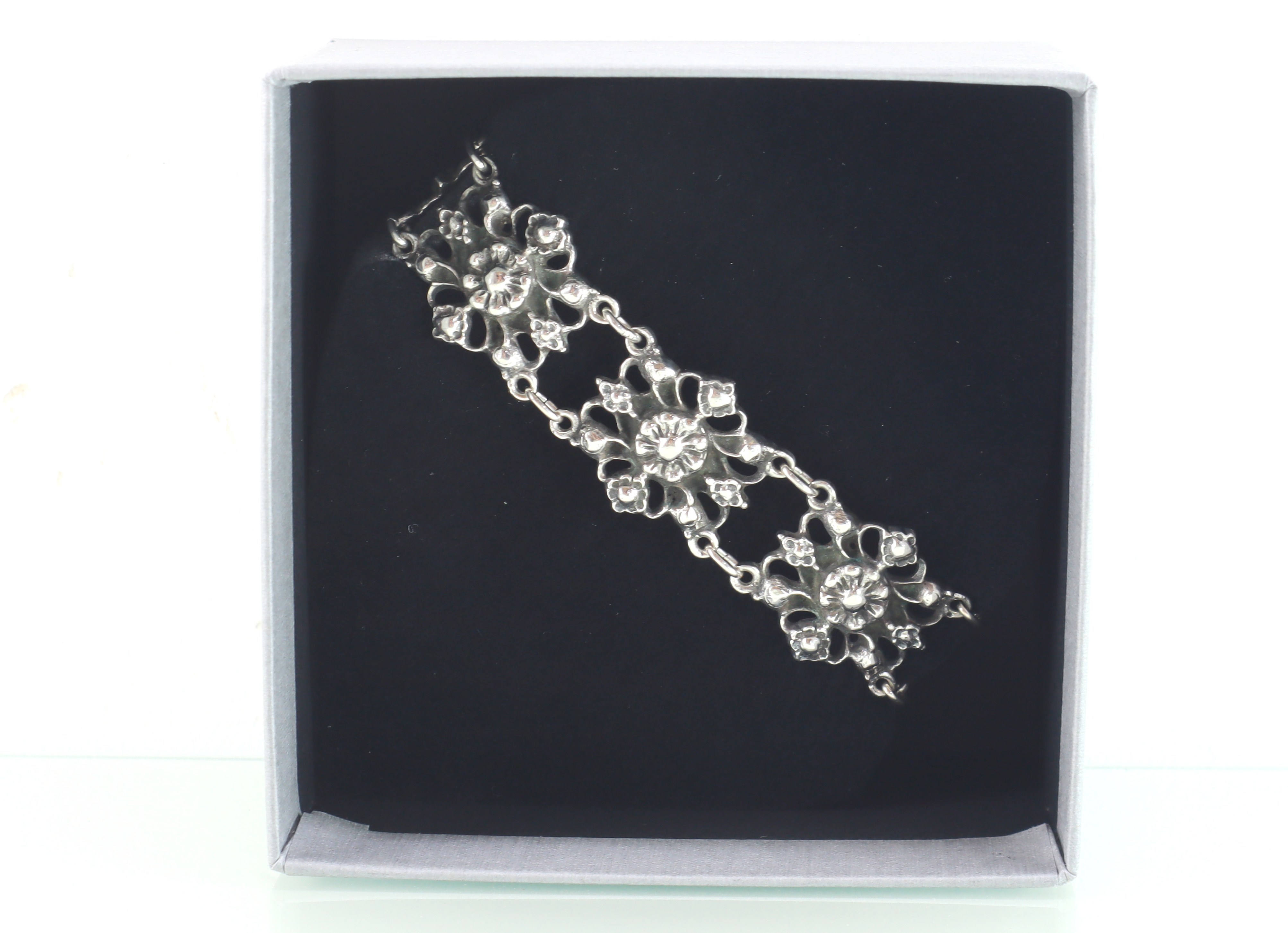 Vintage zilveren armband florale schakels