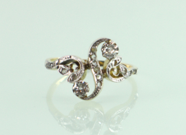 Antieke Toi et Moi goud platina ring diamanten, ca. 1900