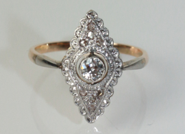 Art Deco goud met platina ring  met oudslijpsel diamant