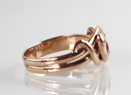 Antieke roségouden ring slangen robijn diamant