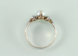 Antieke gouden Art Deco ring parel roosdiamant