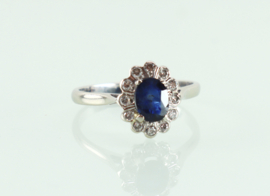 Art Deco witgouden ring saffier diamanten