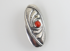 Art Deco zilveren broche bloedkoraal, Gebr. Reggers