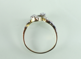 Antieke Toi et Moi goud platina ring diamanten, ca. 1900