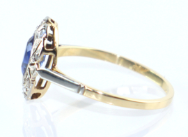 Antieke Art Deco gouden ring met saffier en roosdiamant