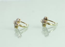 Antieke gouden oorbellen bloem parel diamant, Art Deco