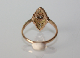 Art Deco goud met platina ring  met oudslijpsel diamant