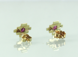Antieke Art Deco gouden oorknoppen robijn diamant