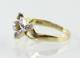 Antieke Art Nouveau ring goud platina diamanten parel