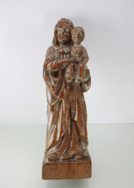 Antiek houten Mariabeeld met kind