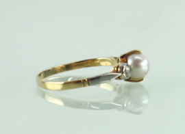 Antieke gouden Art Deco ring parel roosdiamant