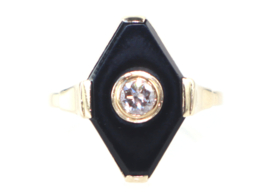 Antieke Art Deco gouden ring met onyx en diamant