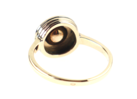 Antieke gouden ring met hartjes, parel, roosdiamanten en emaille