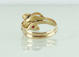 Antieke gouden ring slangen met diamant