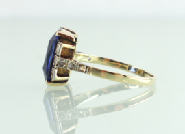 Antieke gouden Art Deco ring met saffier en diamant