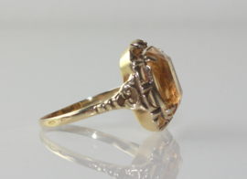 Antieke 14 karaat gouden ring met grote citrien