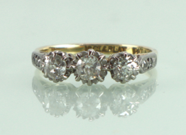 Goud platina Art Deco ring oudslijpsel diamanten