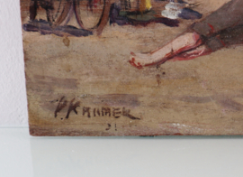 Schilderijtje strandgezicht  Piet Kramer 1879-1940