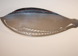 Antieke visdienschep / visschep met gestileerde vis, Art Deco, 1928