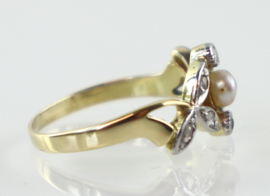 Antieke Art Nouveau ring goud platina diamanten parel