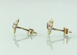 Antieke Art Deco gouden oorknoppen robijn diamant