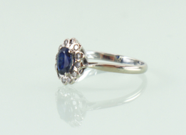 Art Deco witgouden ring saffier diamanten