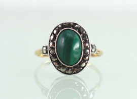 Antieke Franse ring malachiet met markasiet