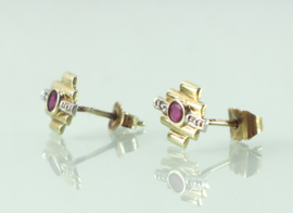 Antieke Art Deco gouden oorknoppen robijn diamant