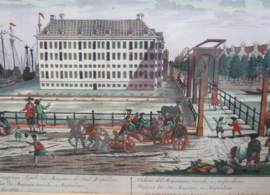 Antieke gravure Amsterdam, 18e eeuw.