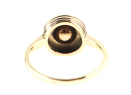 Antieke gouden ring met hartjes, parel, roosdiamanten en emaille