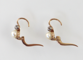 Antieke gouden oorbellen parel diamant, Frankrijk ca.1880