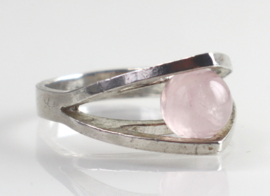 Modernistische zilveren ring rozenkwarts jaren ‘70