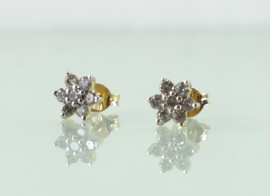 Gouden 18 karaat oorknoppen bloem met diamant