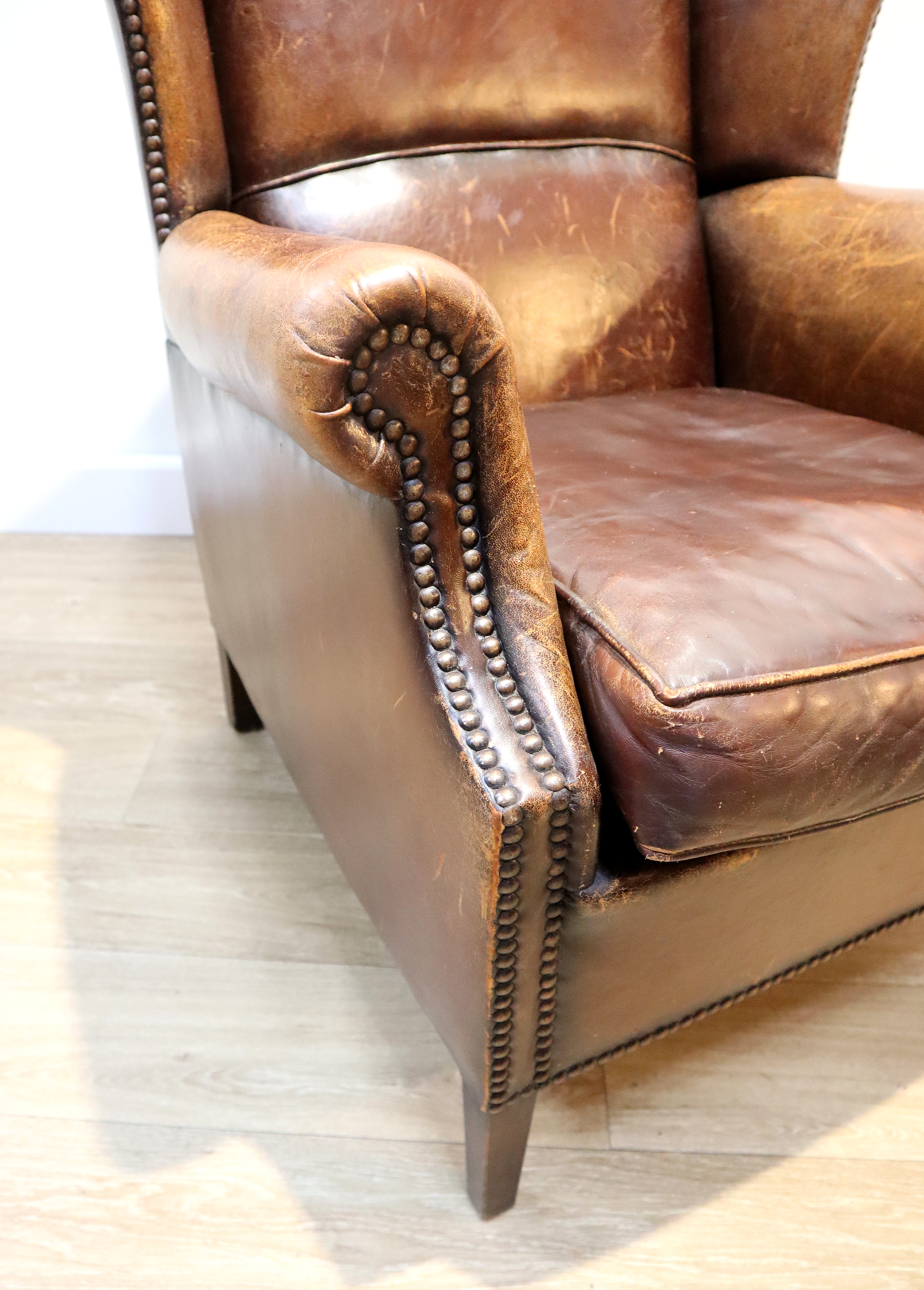 Lederen oorfauteuil, clubfauteuil