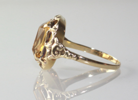 Antieke 14 karaat gouden ring met grote citrien