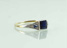 Antieke Art Deco gouden ring saffier en diamant