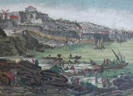 Antieke opticaprent Haven Marseille Frederic Leizelt 18e eeuw