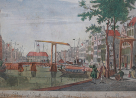 Antieke gravure Langebrug Amsterdam 18e eeuw