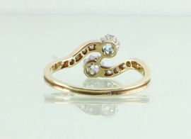 Antieke goud platina ring met oud slijpsel en roosdiamanten