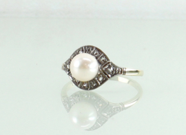 Art Deco gouden ring diamanten parel ca. 1920