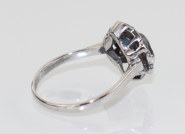 Antieke Art Deco witgouden ring met diamant en saffier