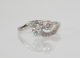 Art Deco witgouden met platina ring met diamanten